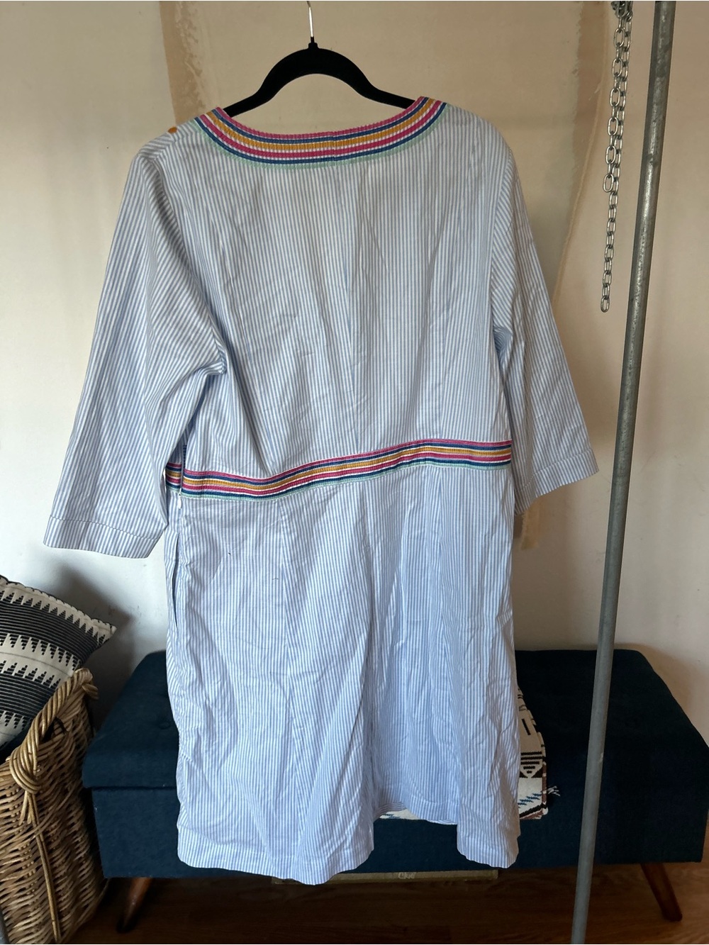 Boden Light Blue Striped Embroidered V-Neck Tunic Dress - Picture 7 of 9